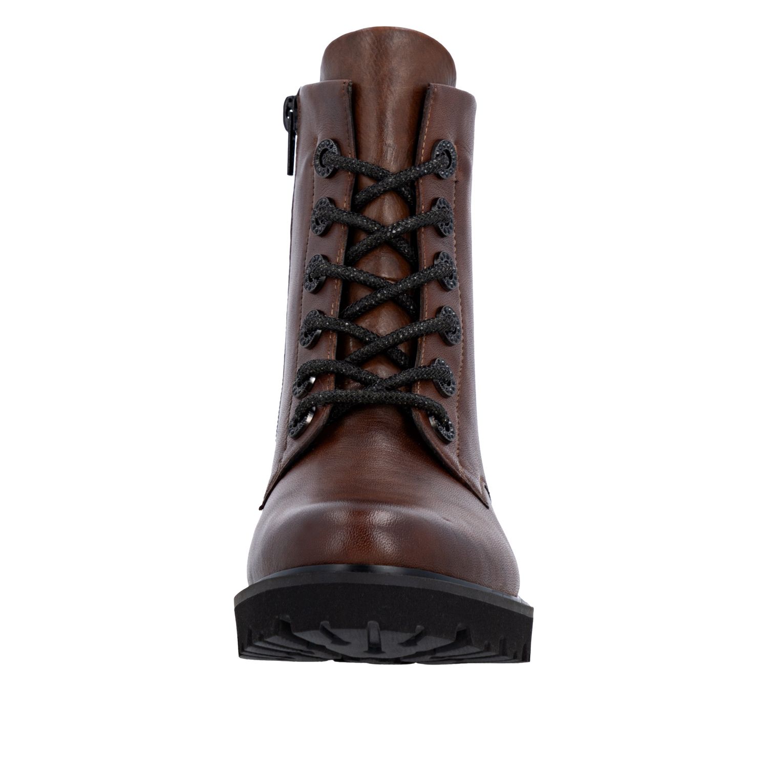 Lace-Up Ankle Boots with Shiny Details in Brown