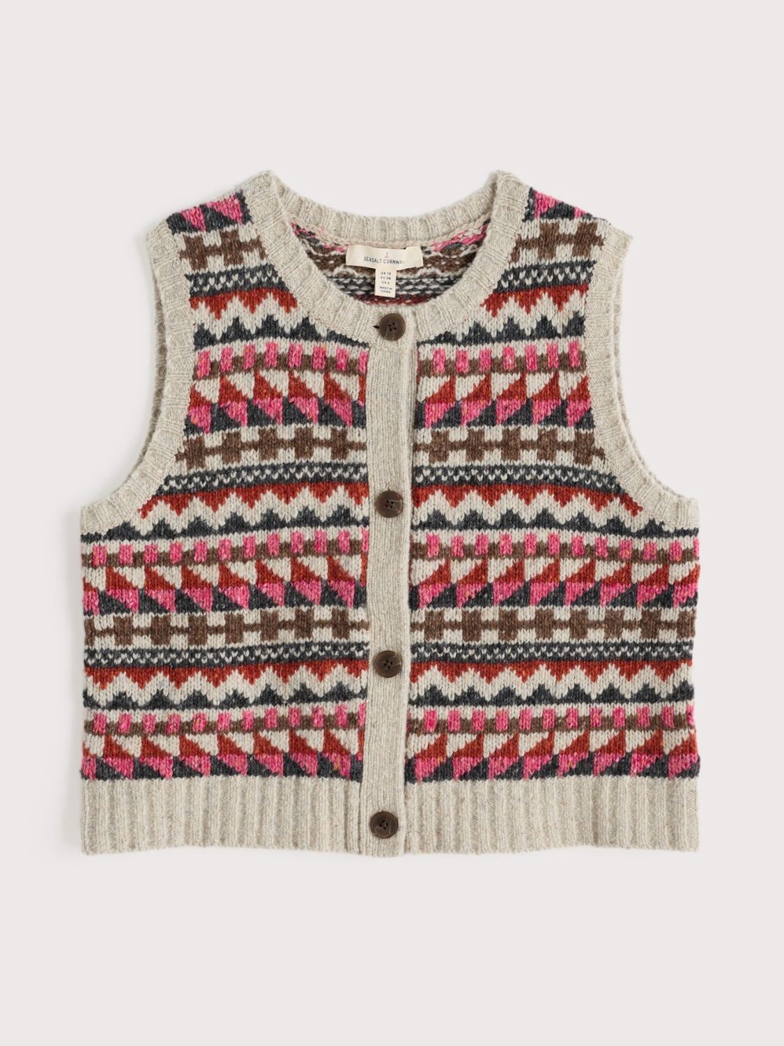 Dawson Pick Vest Fairisle in Zig Zag Geo Aran Red Sail