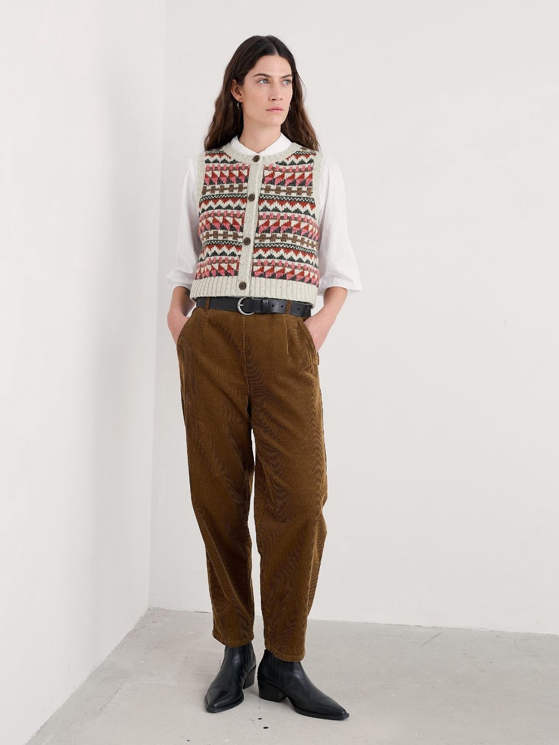 Dawson Pick Vest Fairisle in Zig Zag Geo Aran Red Sail