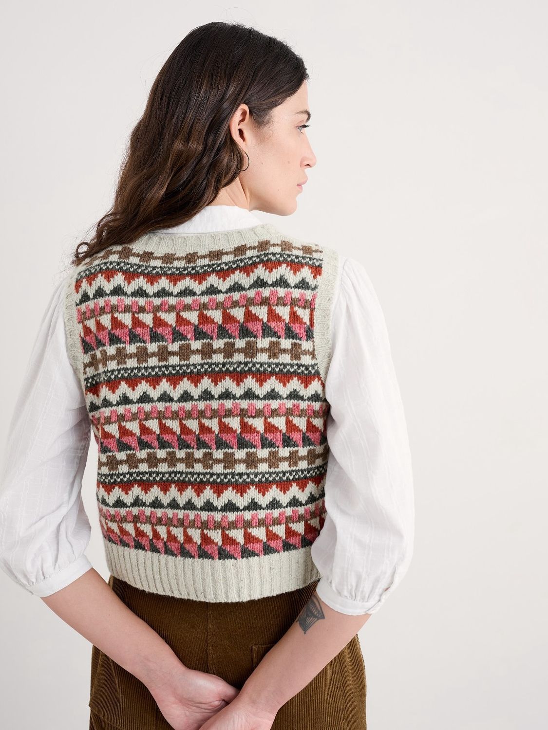 Dawson Pick Vest Fairisle in Zig Zag Geo Aran Red Sail