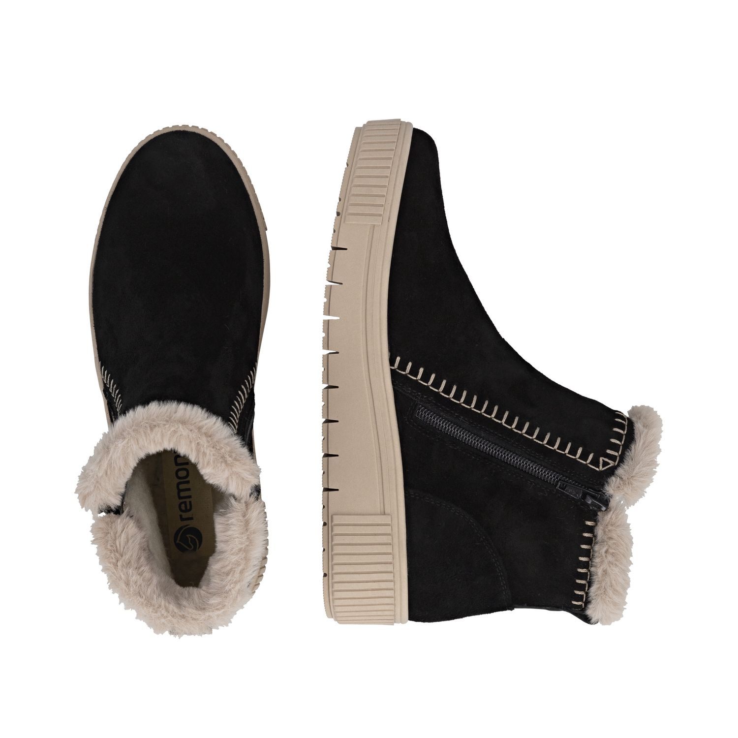 Suede Ankle Boots with Front Detail in Black