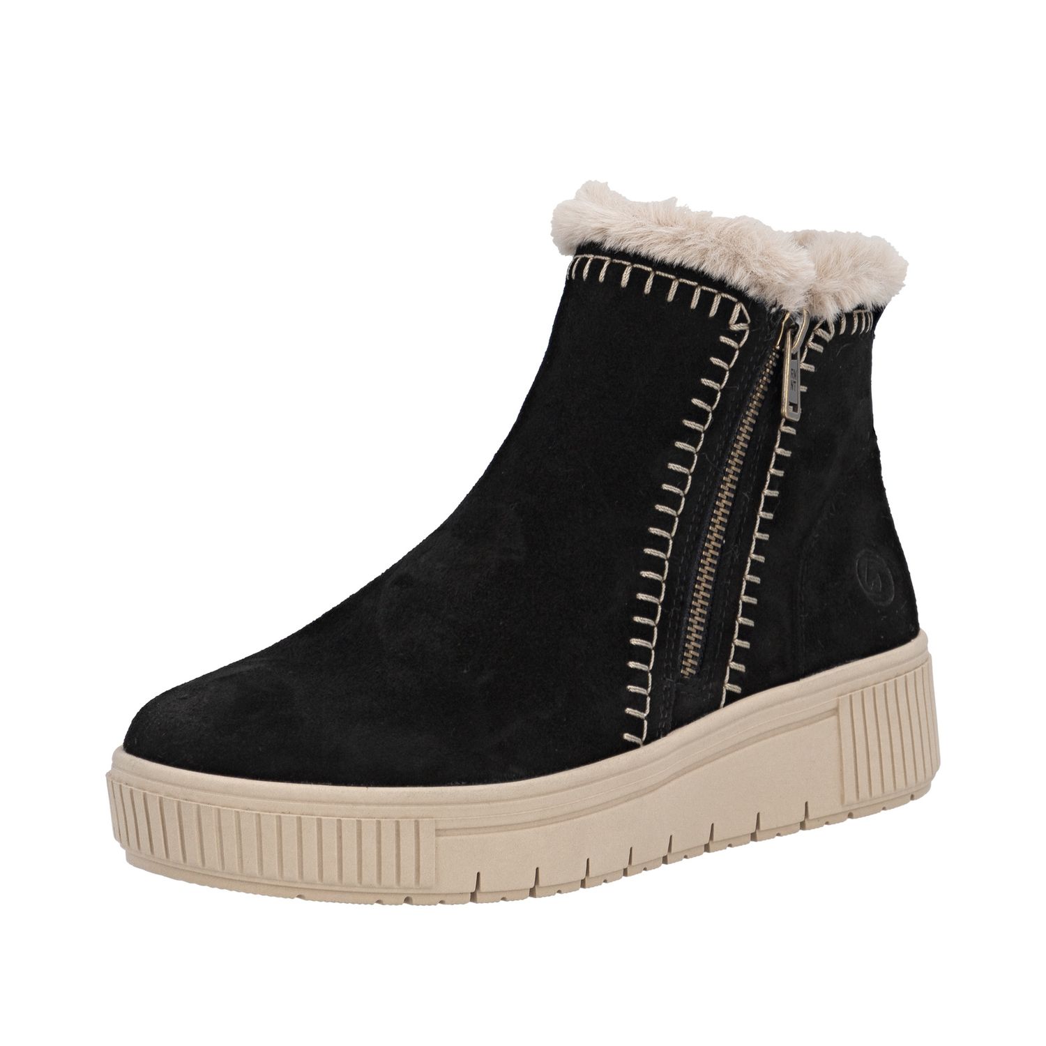 Suede Ankle Boots with Front Detail in Black