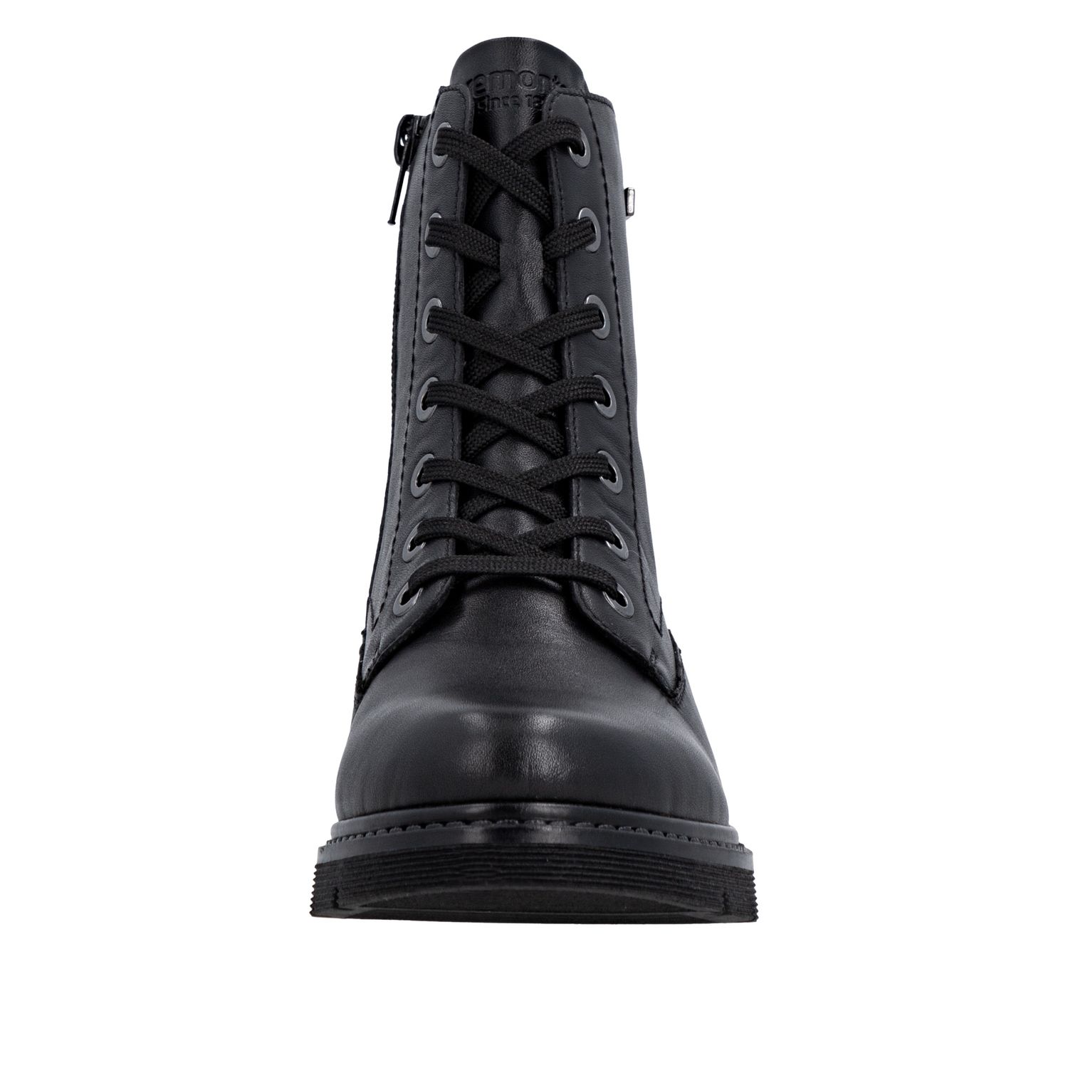 Lace-Up Leather Boots with Zipper in Black