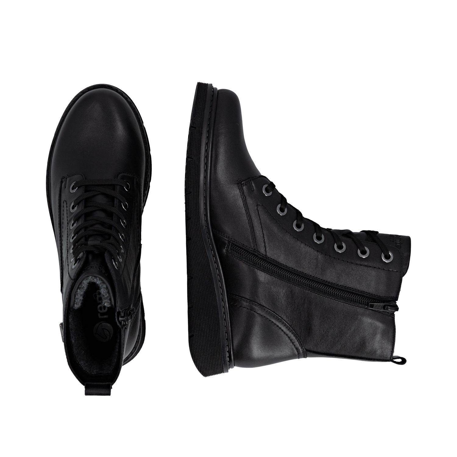 Lace-Up Leather Boots with Zipper in Black