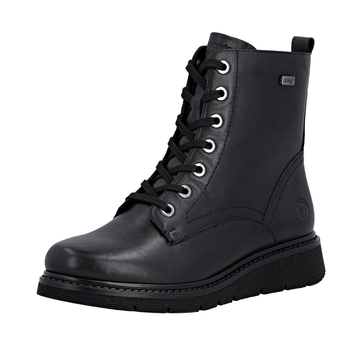 Lace-Up Leather Boots with Zipper in Black