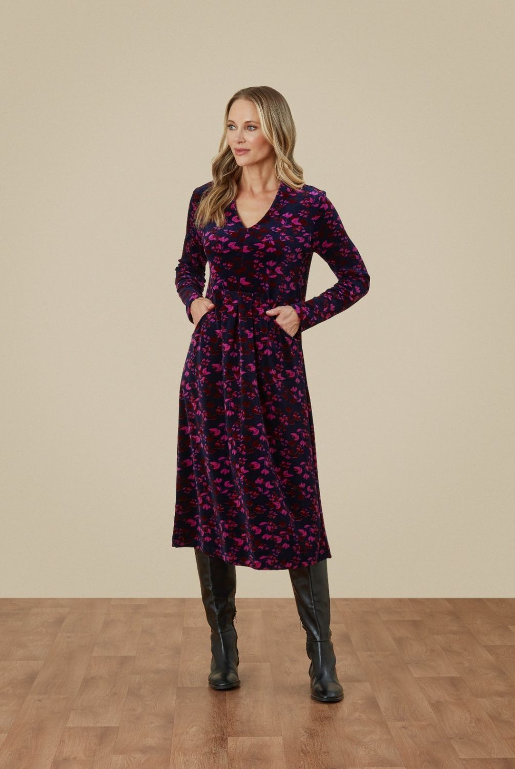 Immy Dress Velveteen Leaf In Purple Moonlight