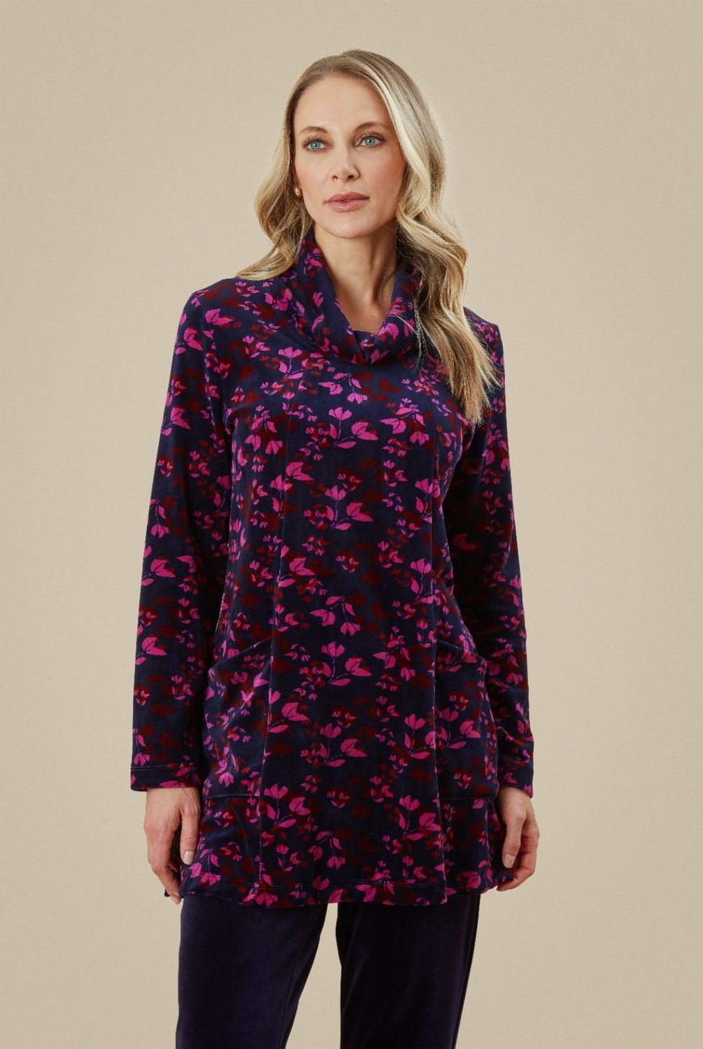 Dora Tunic Velveteen Leaf In Purple Moonlight