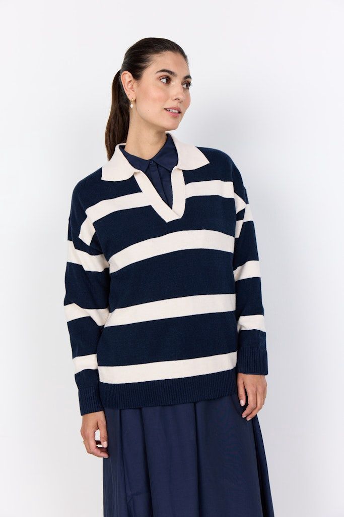 Kanita Stripe Pullover In Navy Melange Combi