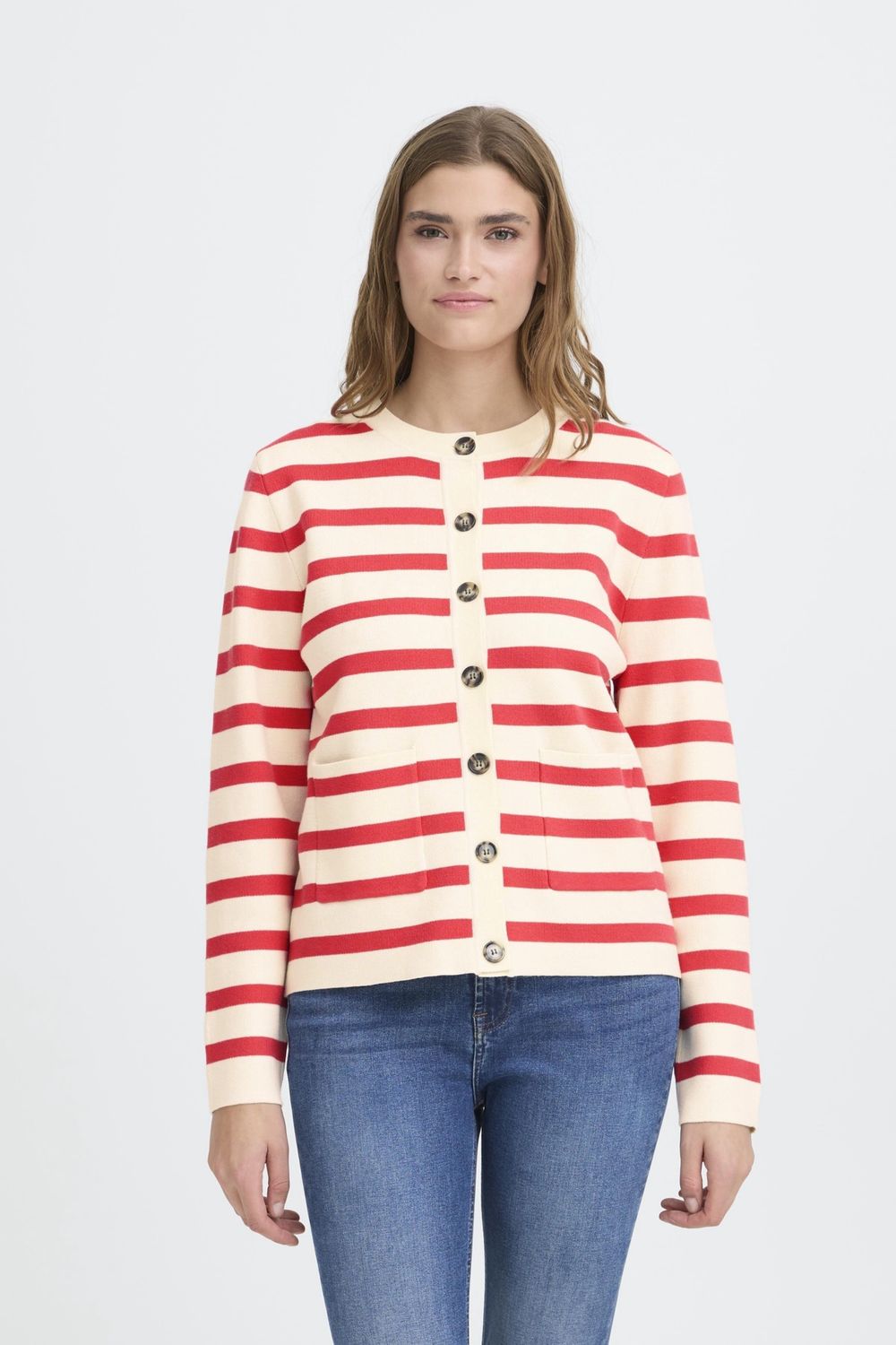 Boston Cardigan in Birch Teaberry Stripes