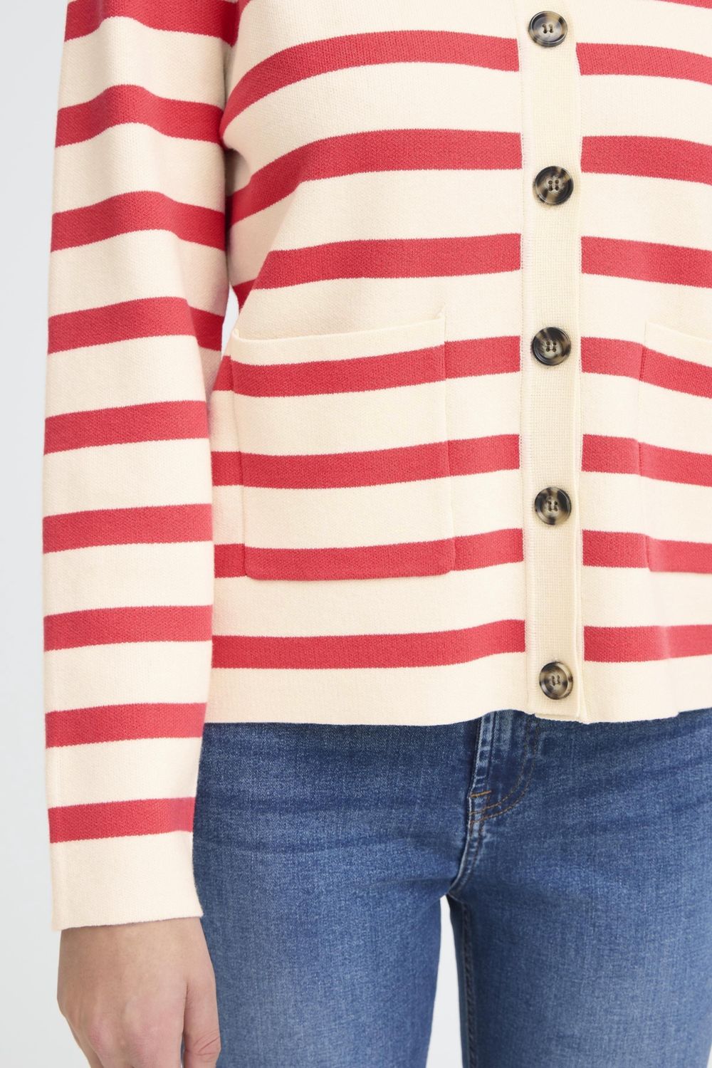Boston Cardigan in Birch Teaberry Stripes