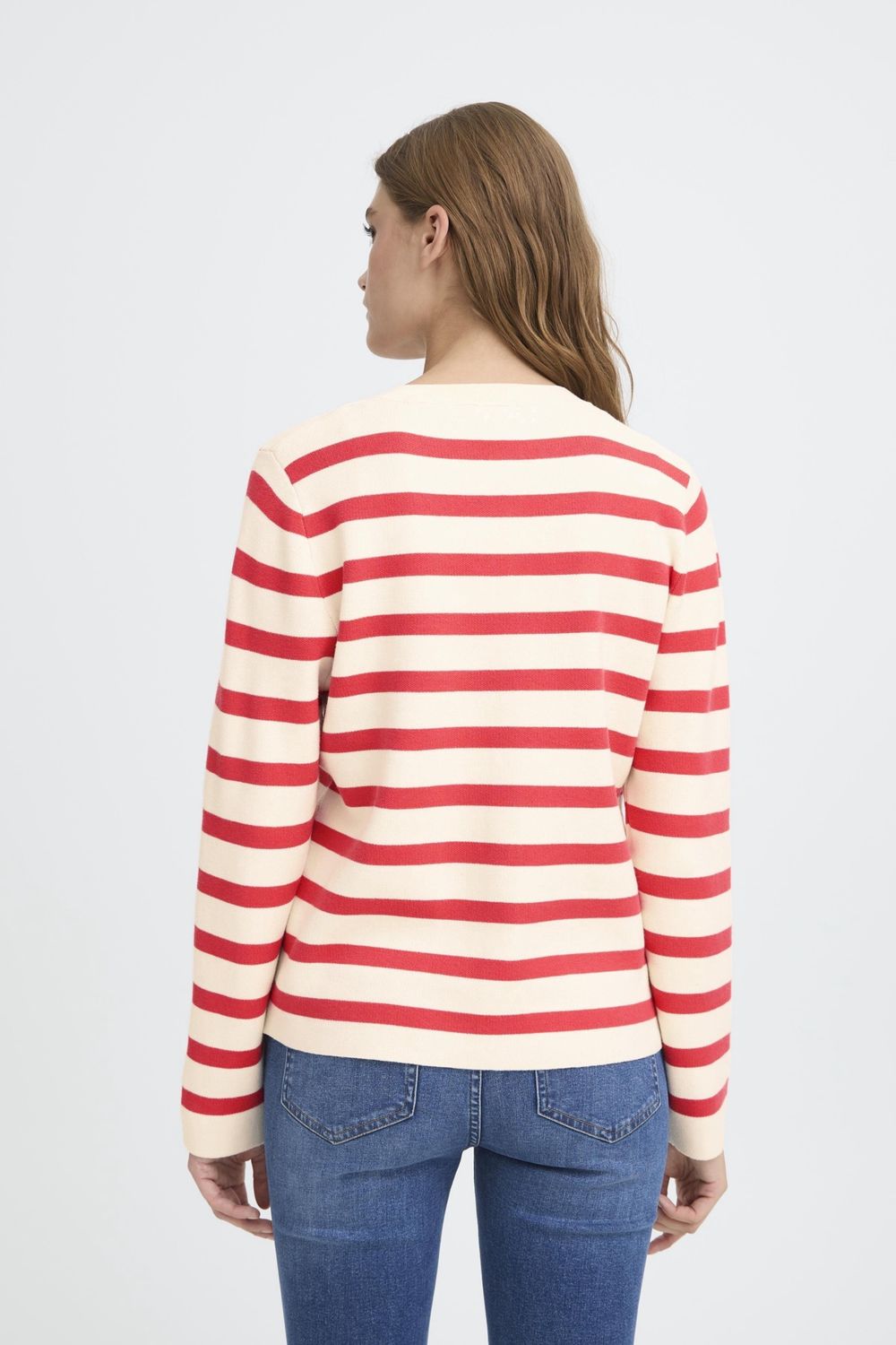 Boston Cardigan in Birch Teaberry Stripes
