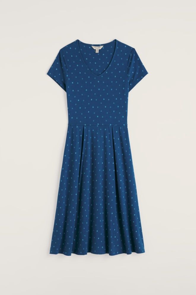 Pier View Dress in Little Sponge Spot Dark Voyage