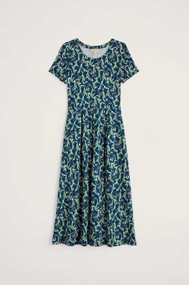 Veronica Dress in Painty Bluebell Dark Voyage