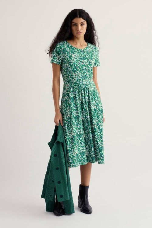 April Dress in Woodland Floral Dark Stem