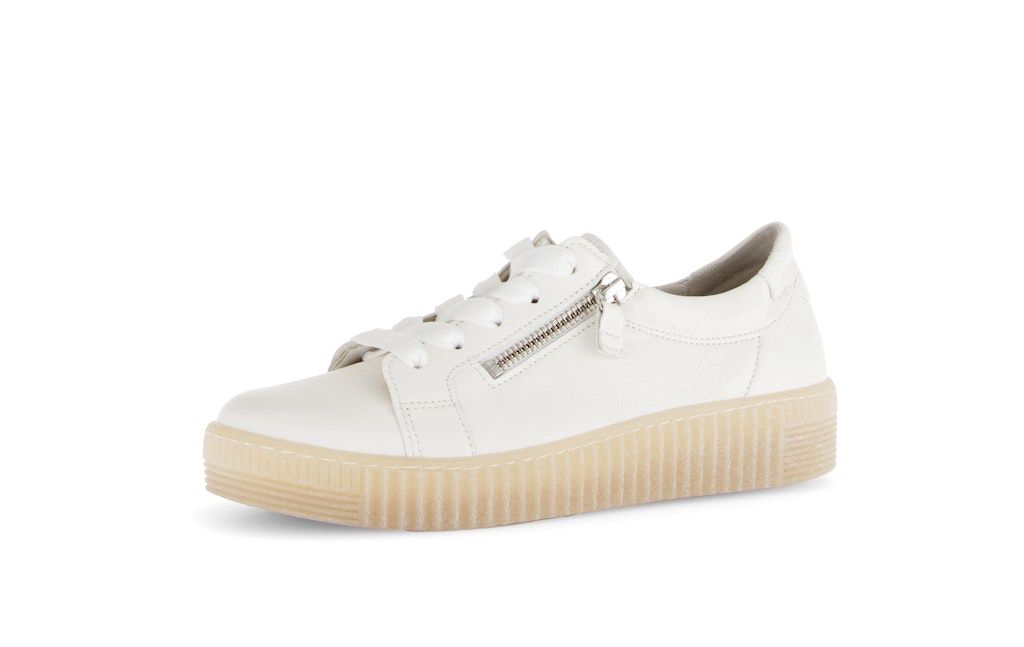 Grace Leather Sneaker with Zipper in White