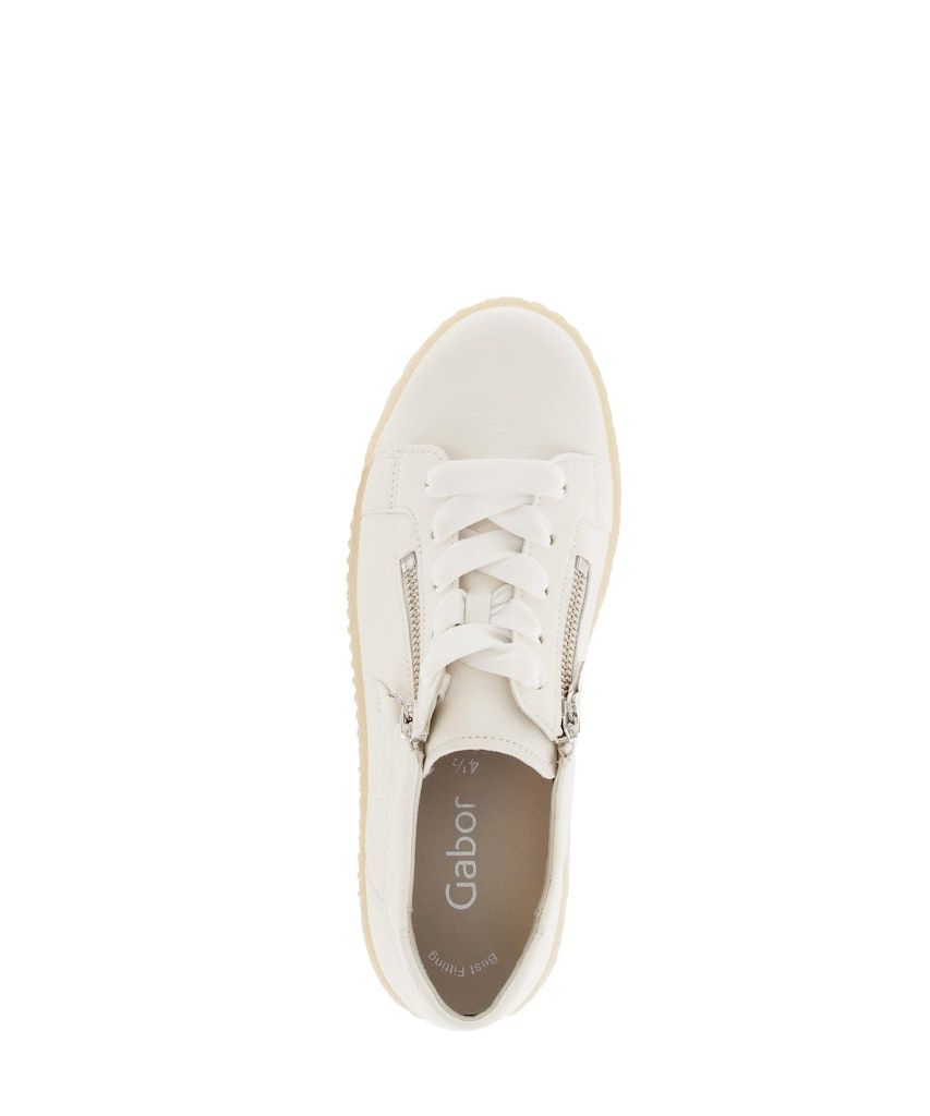 Grace Leather Sneaker with Zipper in White