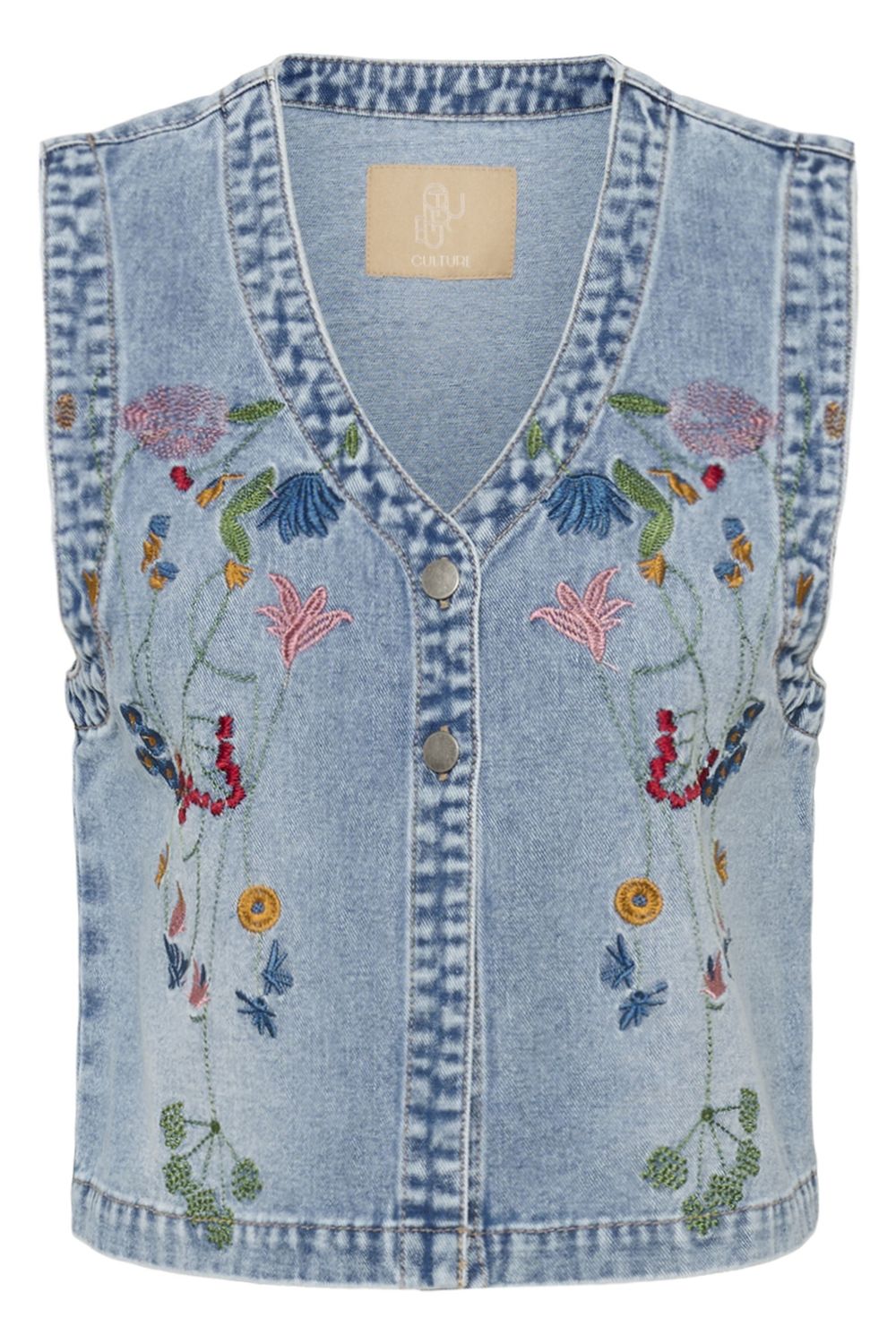 Tiala Aniceta Embroidery Waistcoat in Light Blue Wash