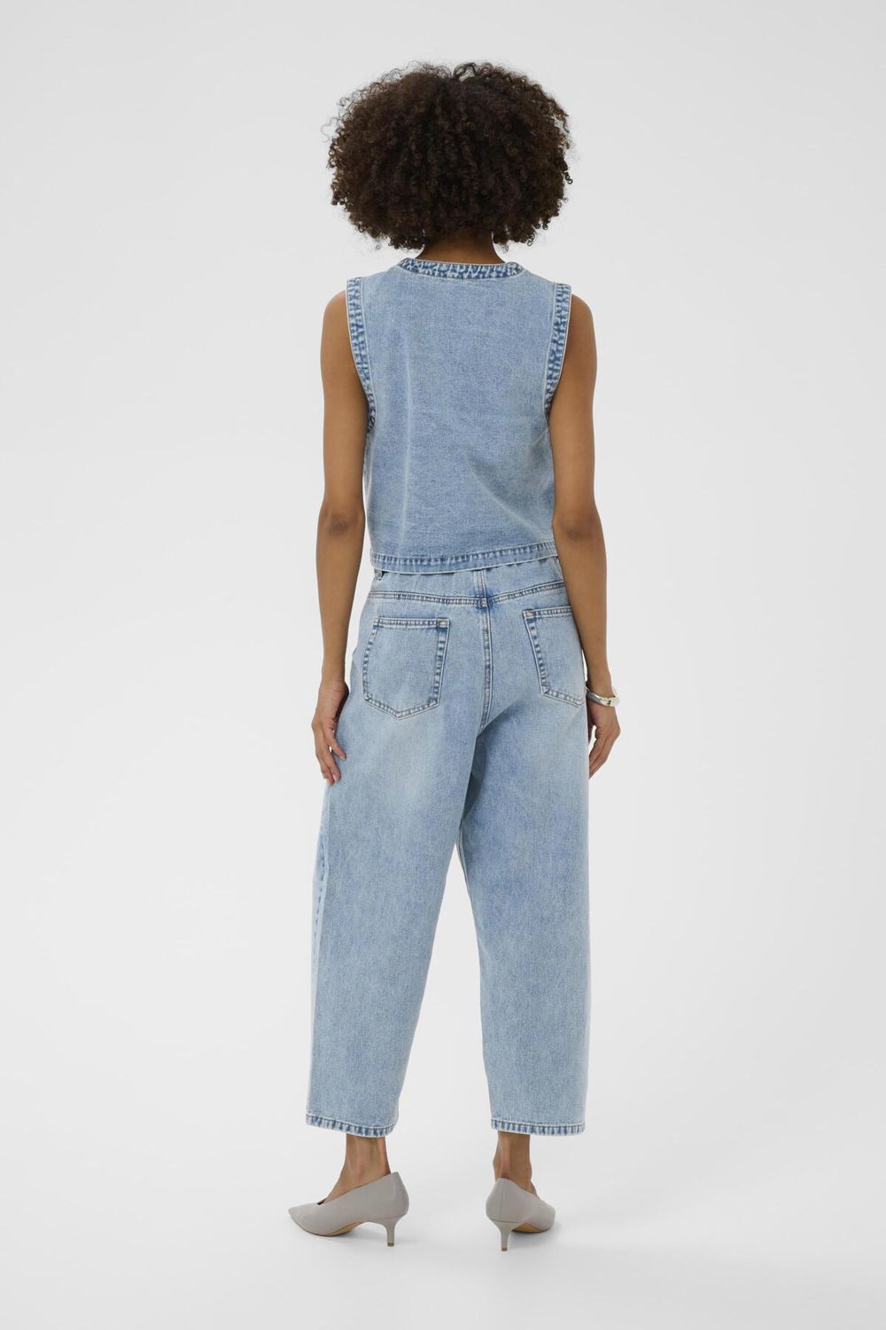 Tiala Aniceta Embroidery Waistcoat in Light Blue Wash