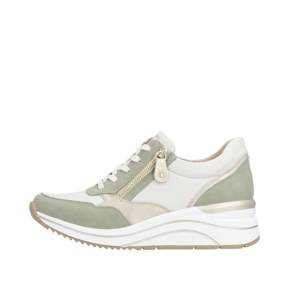 Anna Leather Sneakers with Zipper in Green