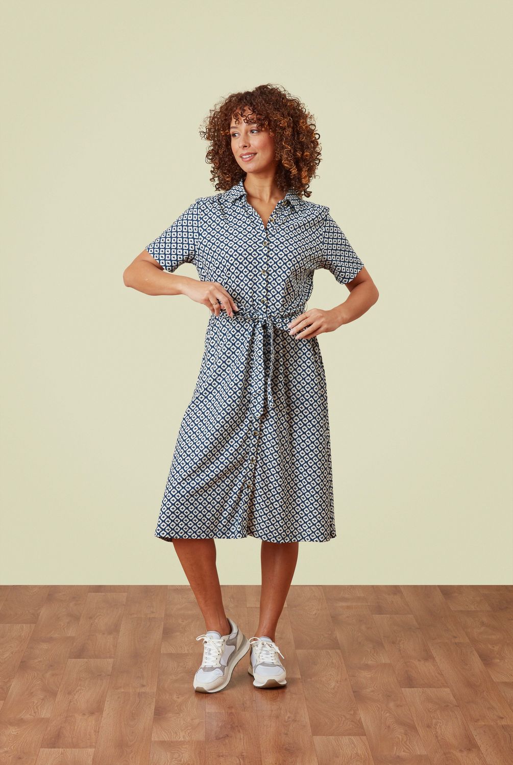 Bavrina Dress Ikat Tile Print in Riviera