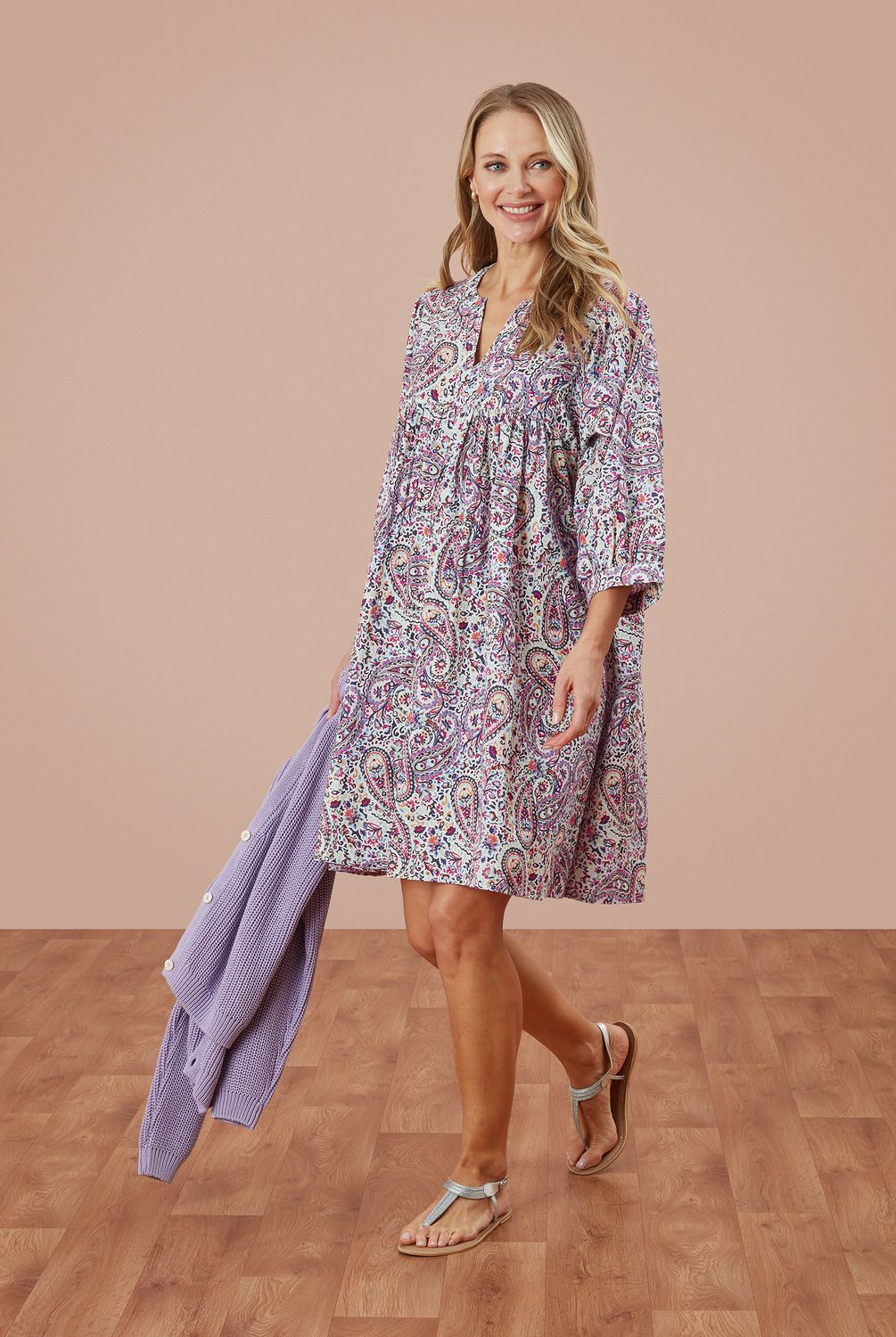 Saffron Tunic Dress Swirling Paisley in Multi