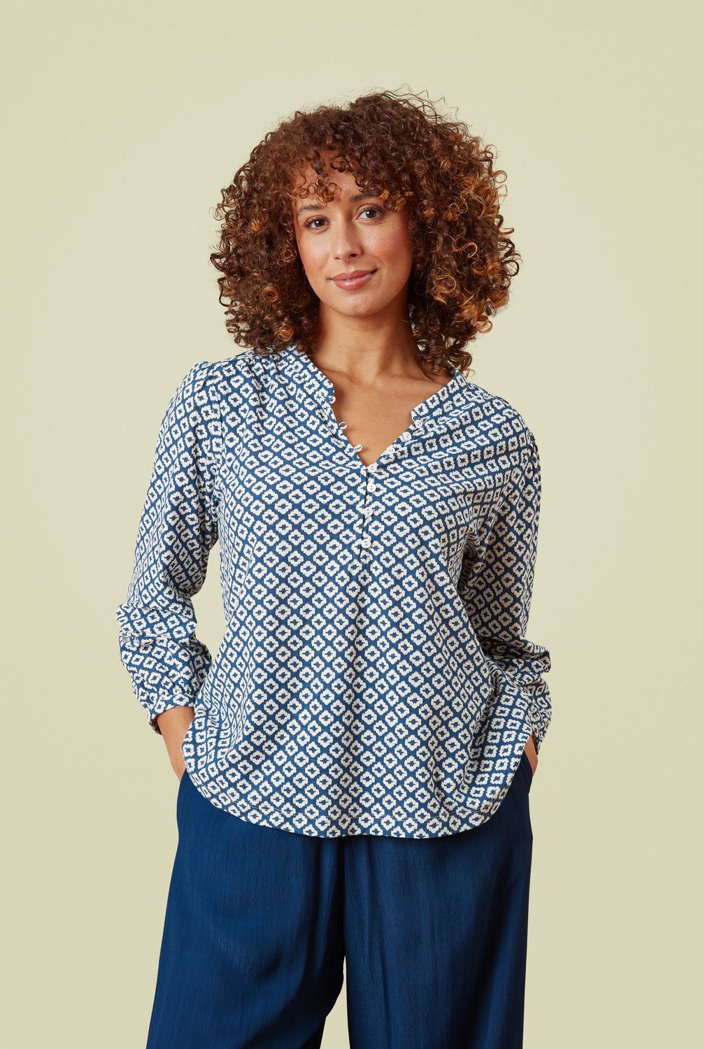 Raya Top Ikat Tile Print in Riviera