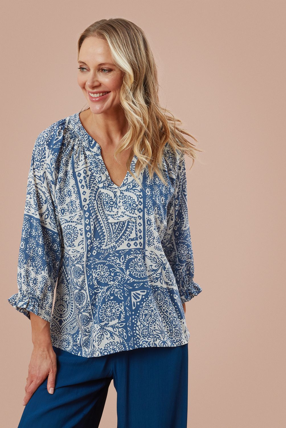 Udi Top Patched Paisley in Starlight Blue