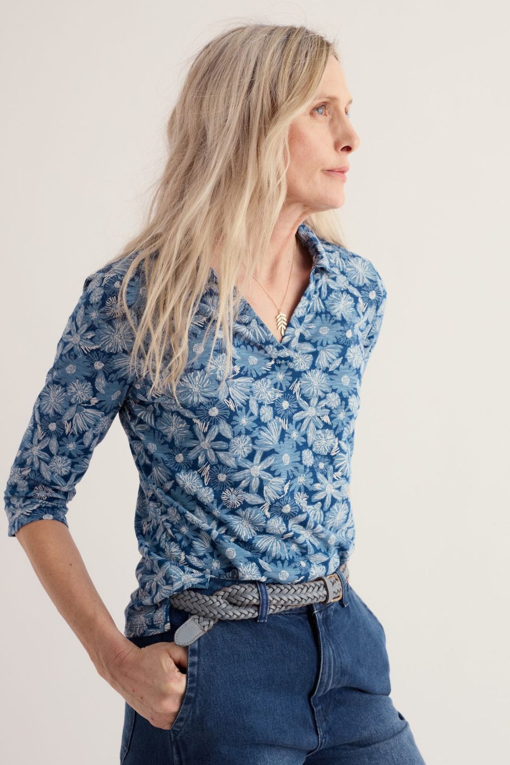 Wavecrest Shirt in Sketchbook Blooms Marine