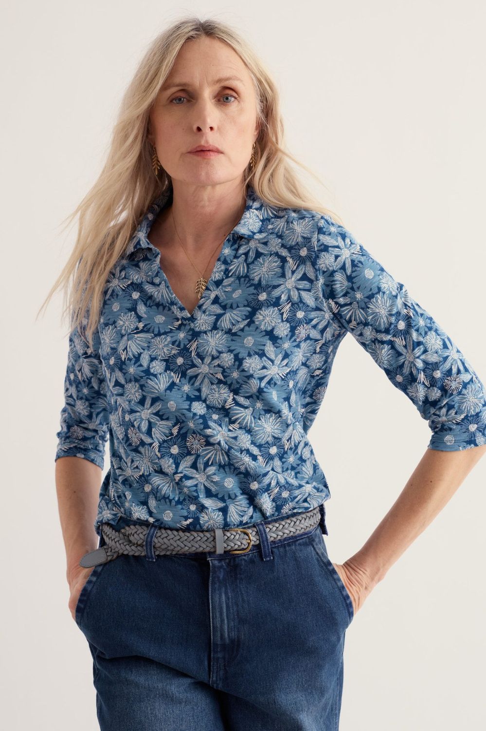 Wavecrest Shirt in Sketchbook Blooms Marine