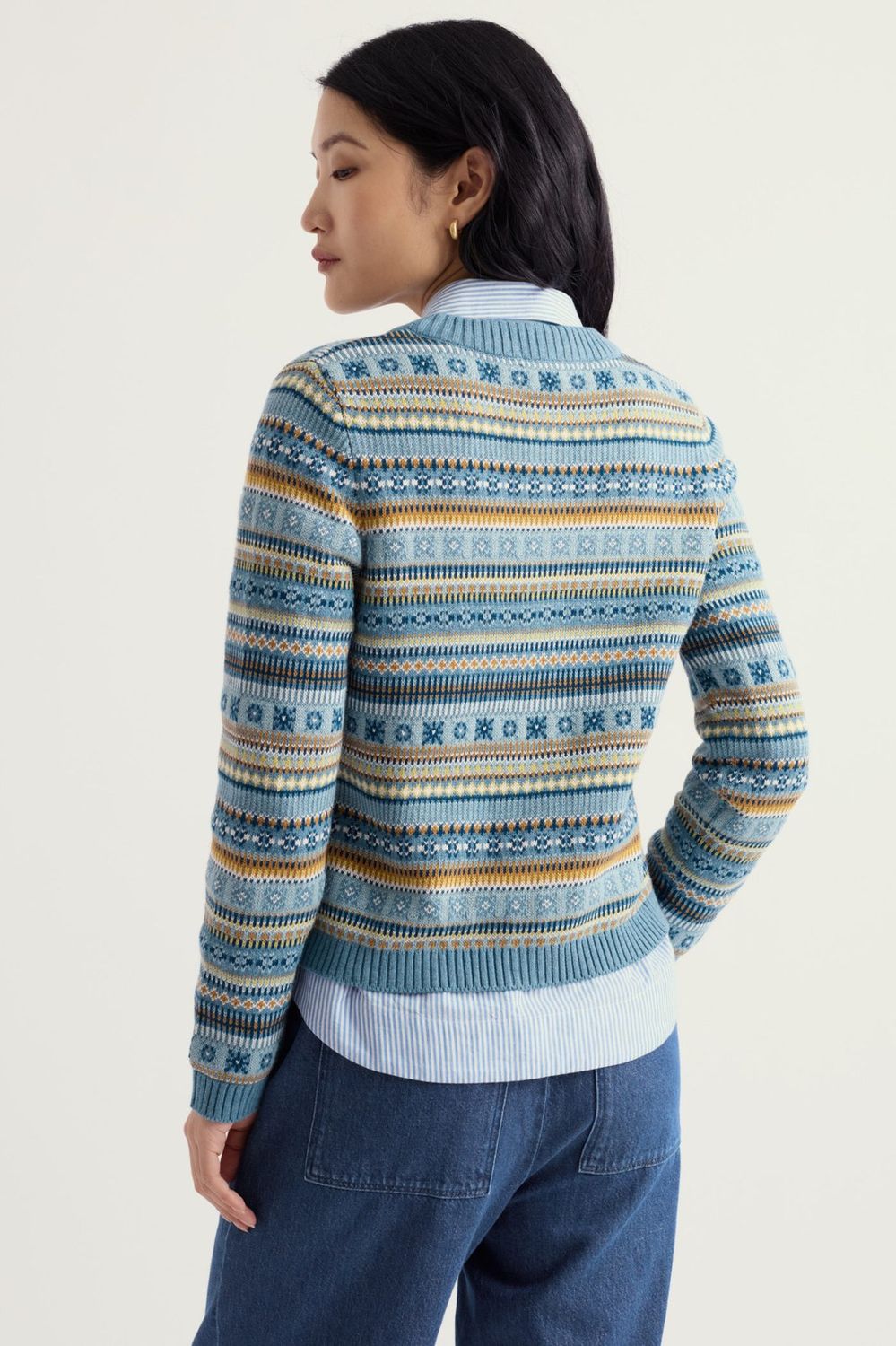 Cove Cottage Cardigan in Carved Relief Cadet Multi
