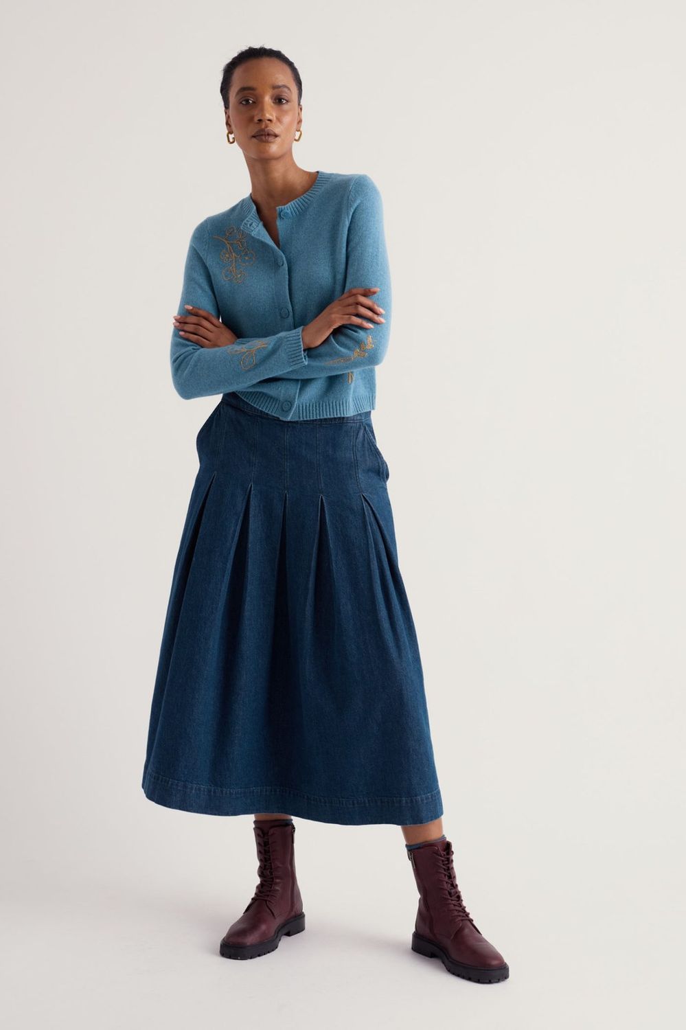 Potting Shed Cardigan in Flora Study Cadet