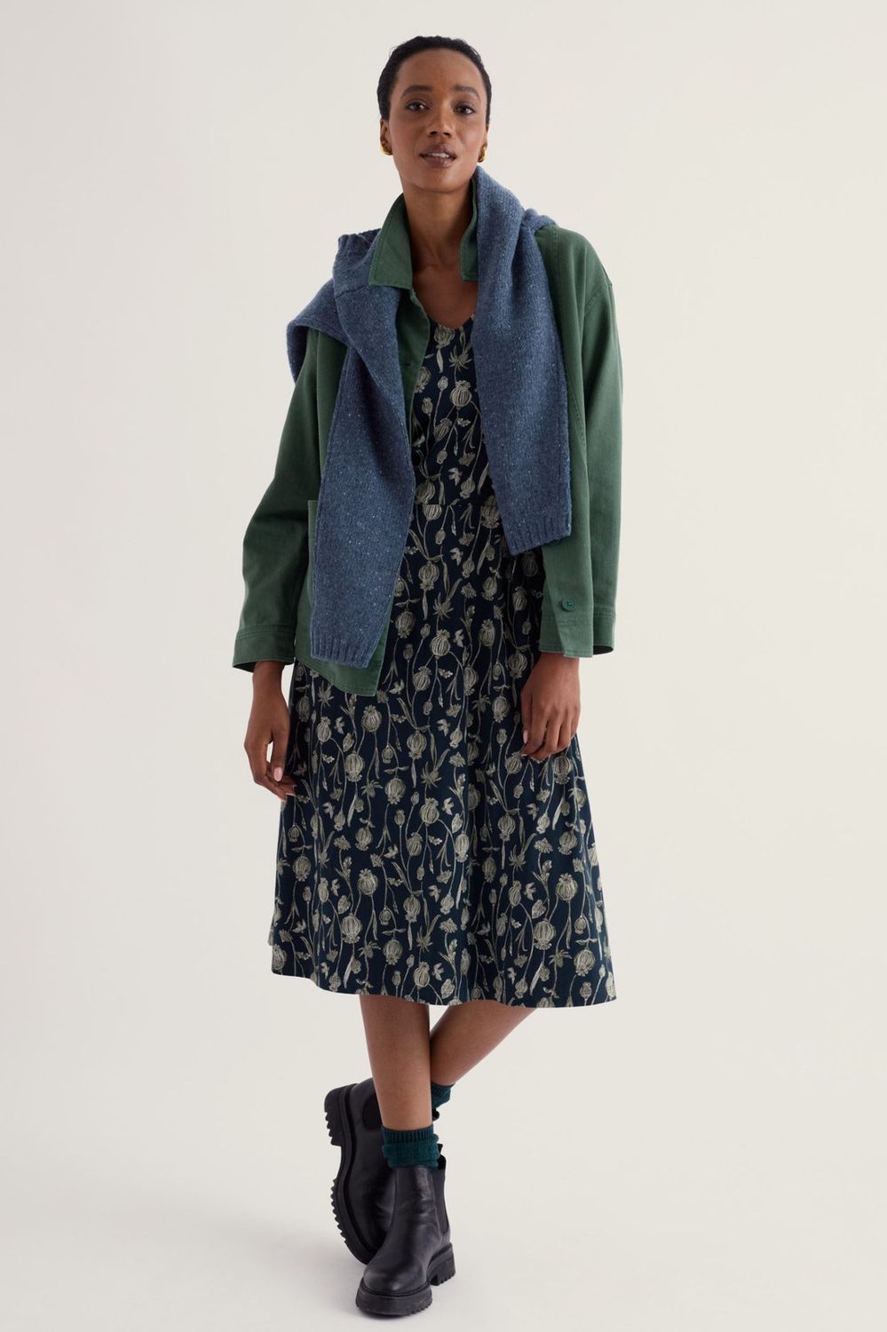 3/4 Pier View Dress in Lino Seedpods Maritime