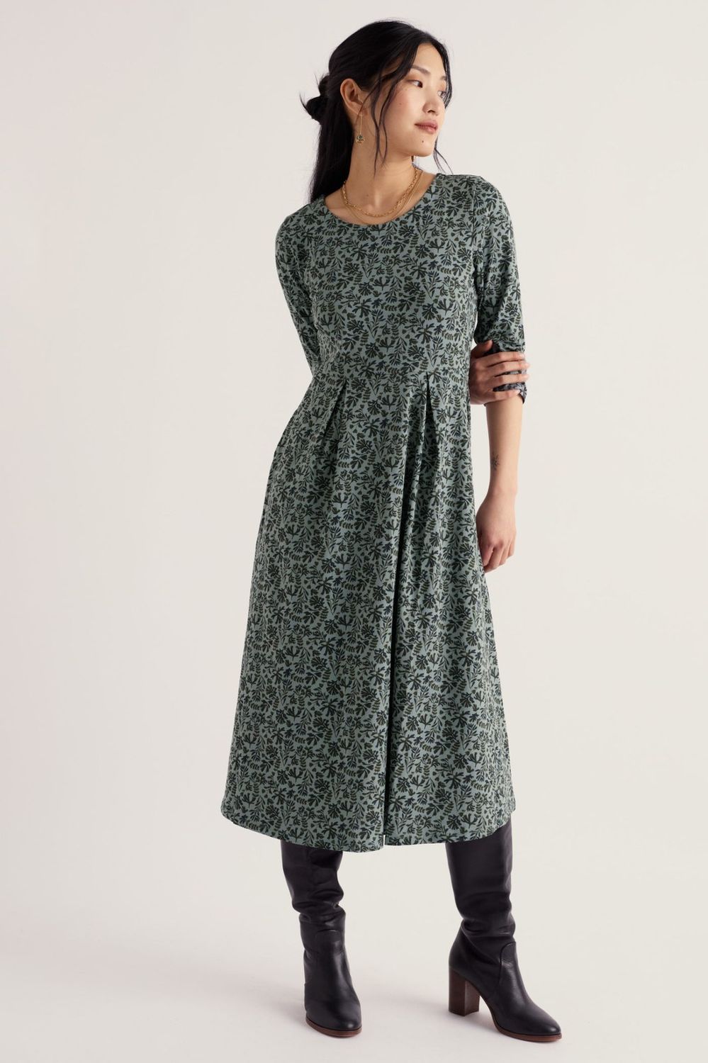 Veronica Dress in Painted Seaweed Lichen