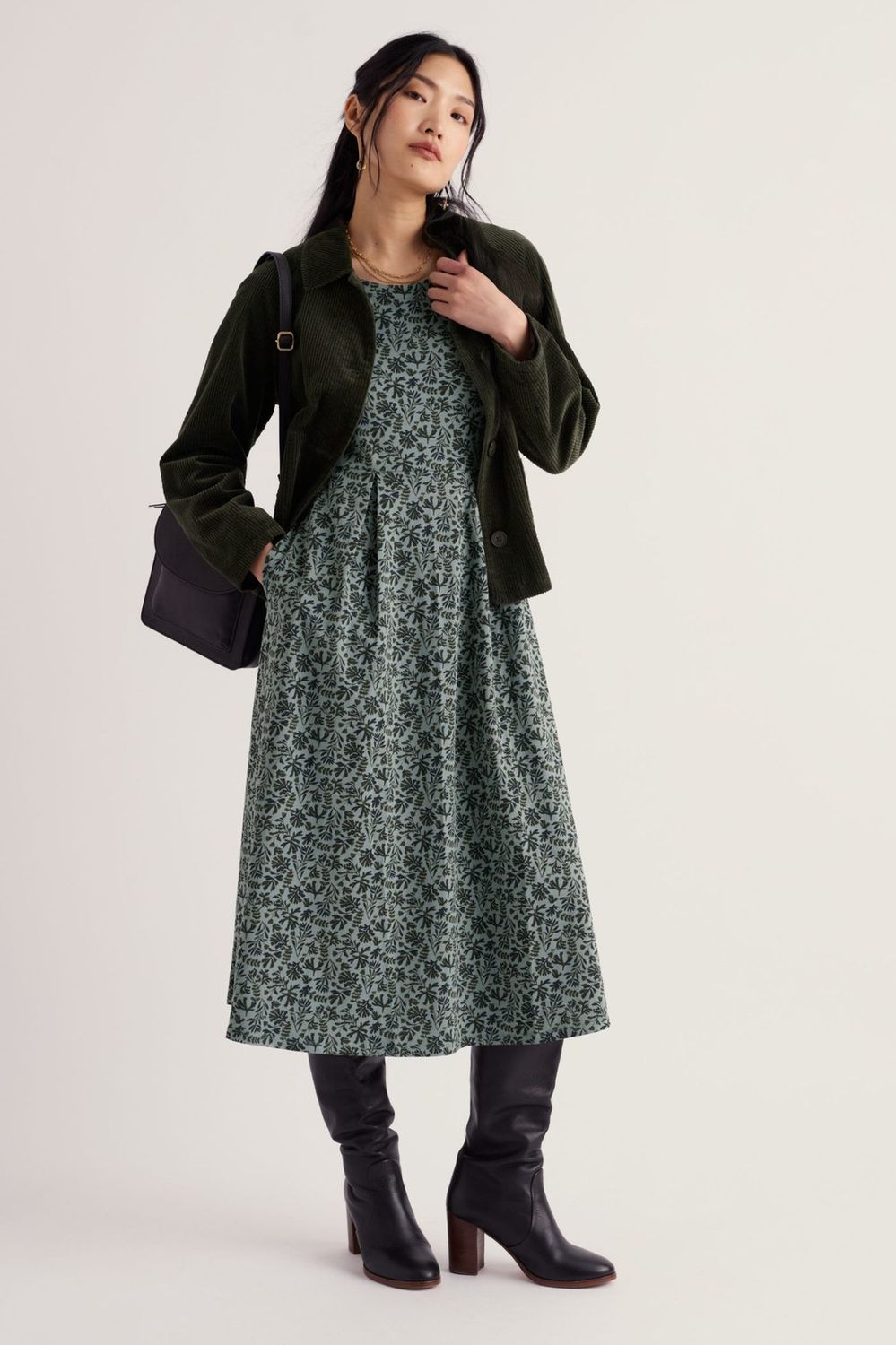 Veronica Dress in Painted Seaweed Lichen