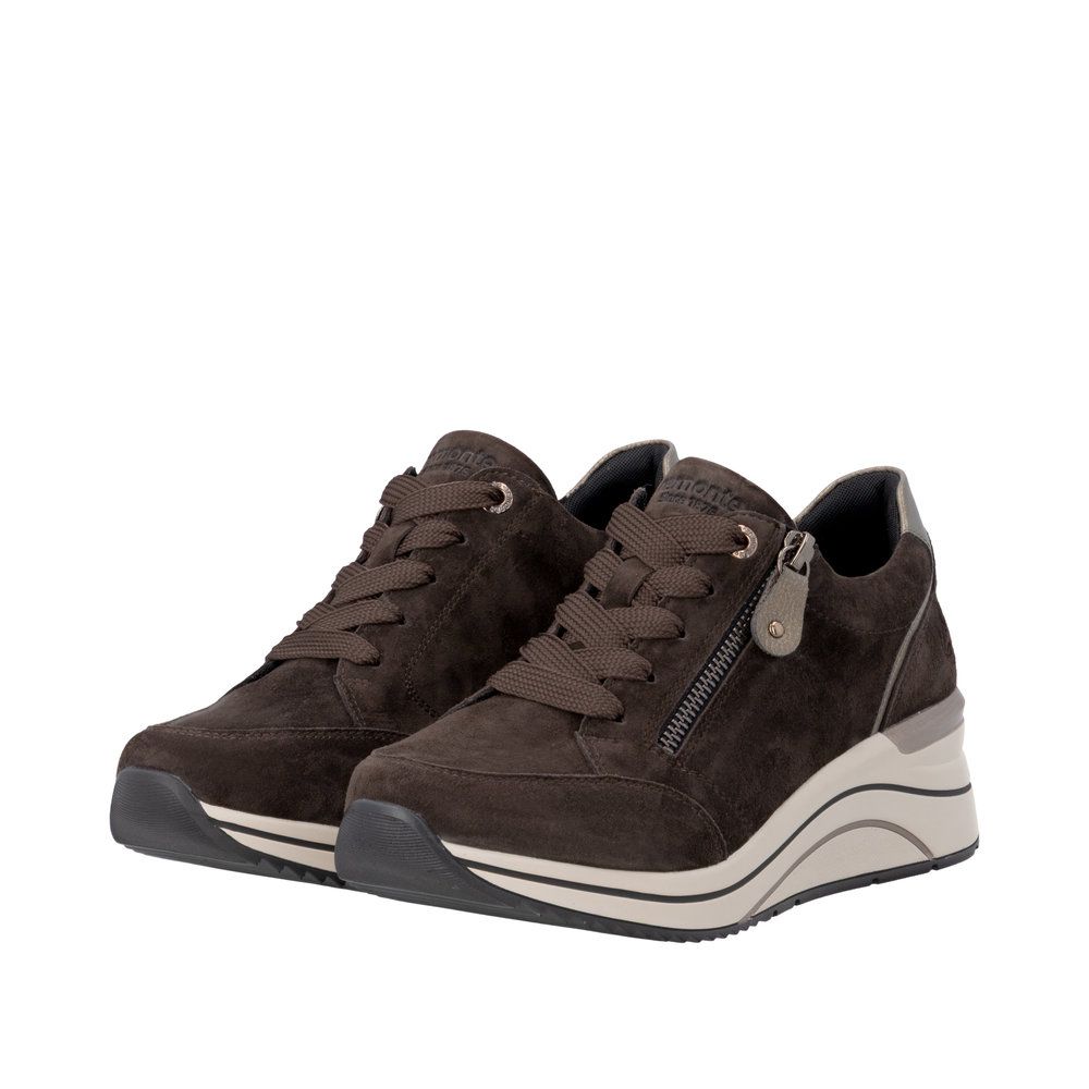 Maeve Wedge Sneaker with Side Zipper in Brown