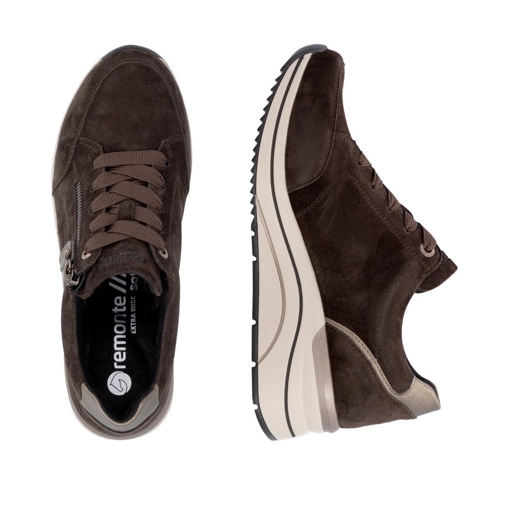 Maeve Wedge Sneaker with Side Zipper in Brown
