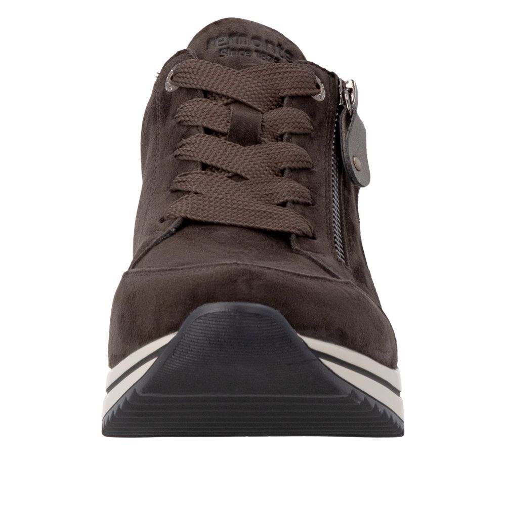 Maeve Wedge Sneaker with Side Zipper in Brown
