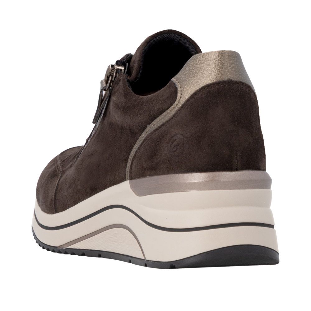 Maeve Wedge Sneaker with Side Zipper in Brown
