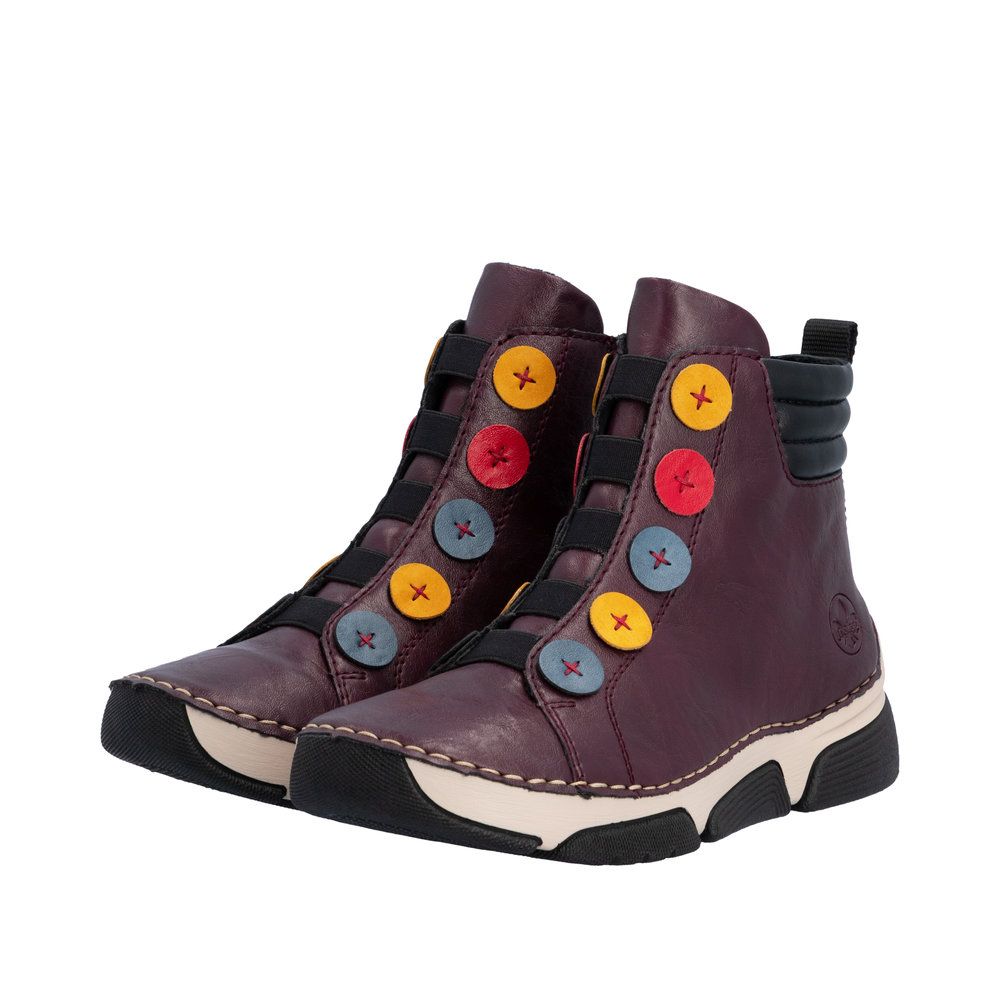 Alice Ankle Boots with Multicolour Buttons in Red