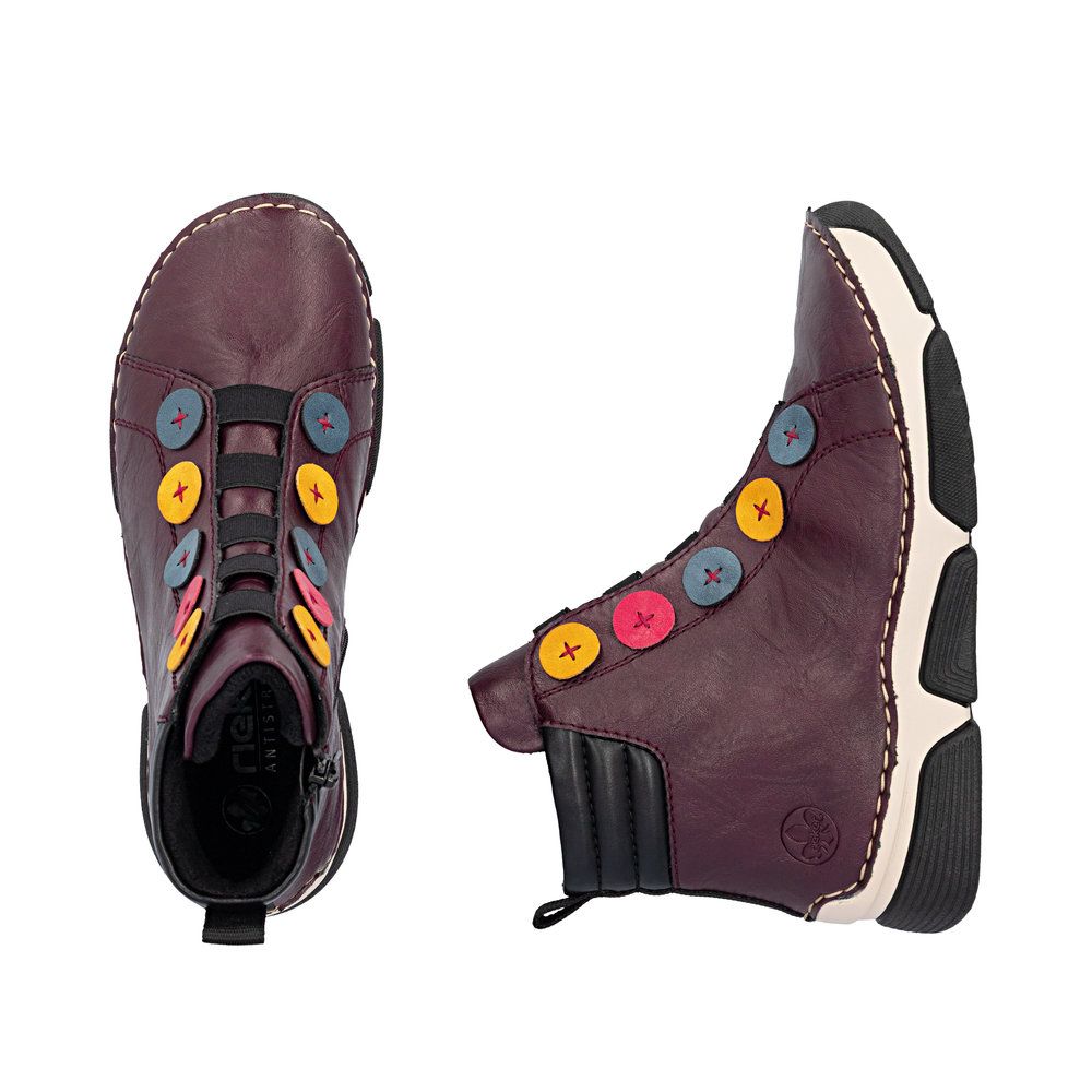 Alice Ankle Boots with Multicolour Buttons in Red