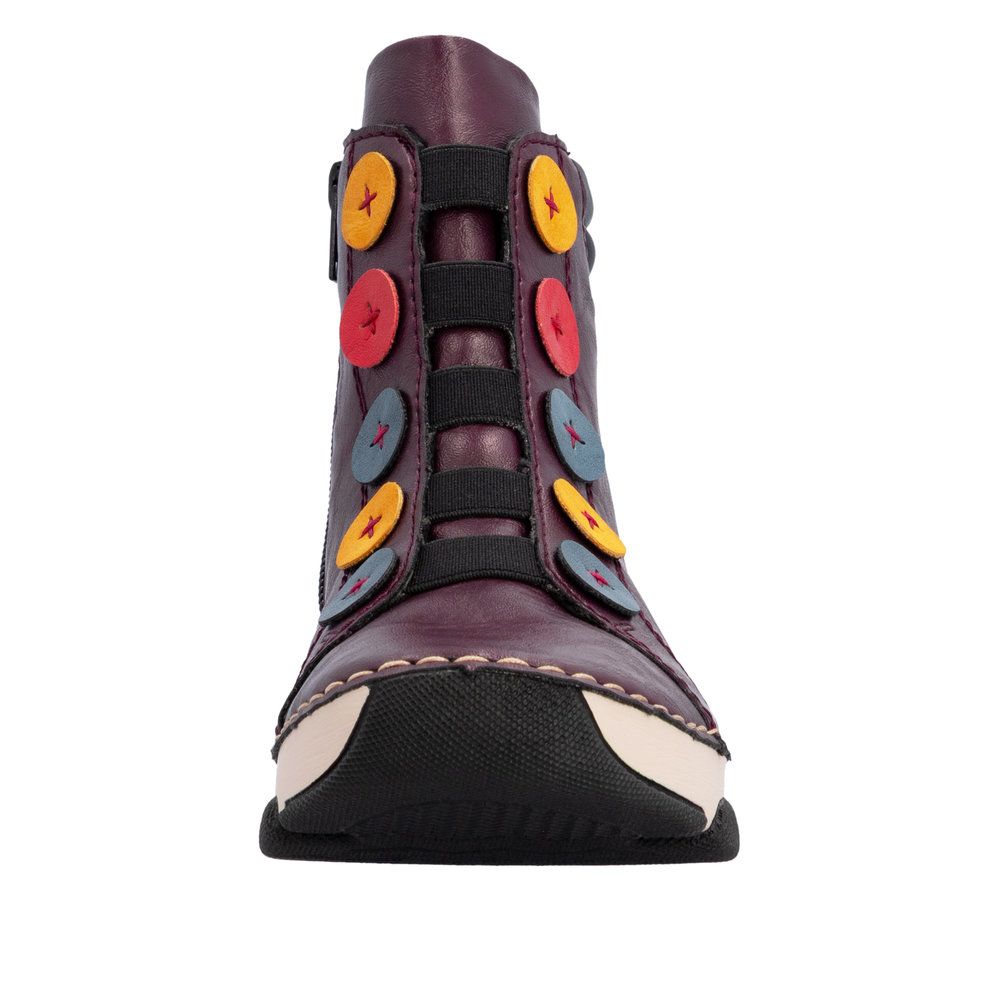 Alice Ankle Boots with Multicolour Buttons in Red