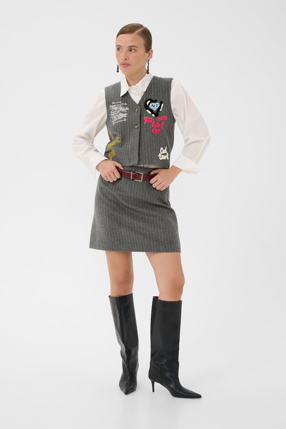 Kayla Waistcoat in Grey Pinstripe