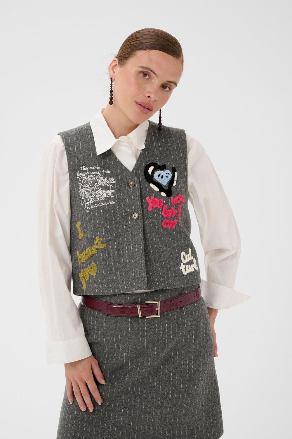 Kayla Waistcoat in Grey Pinstripe