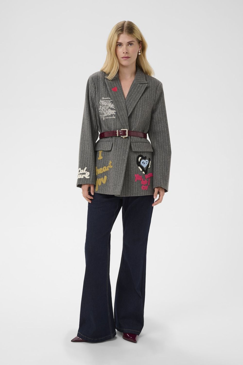 Kayla Blazer in Grey Pinstripe