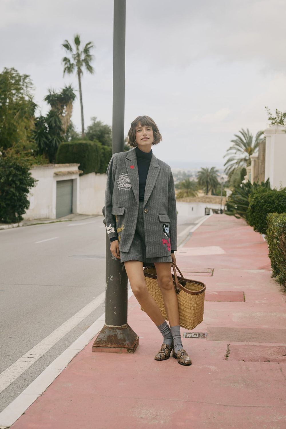 Kayla Blazer in Grey Pinstripe