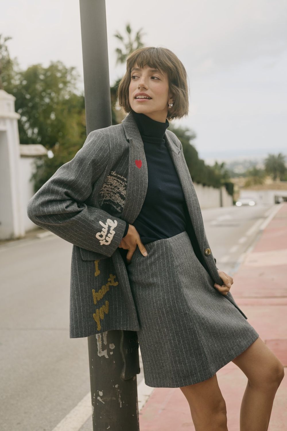 Kayla Blazer in Grey Pinstripe