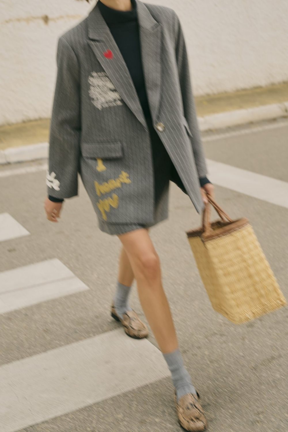 Kayla Blazer in Grey Pinstripe