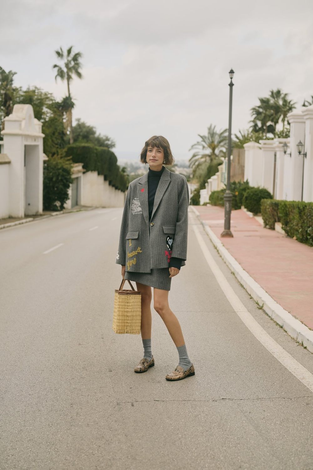 Kayla Blazer in Grey Pinstripe