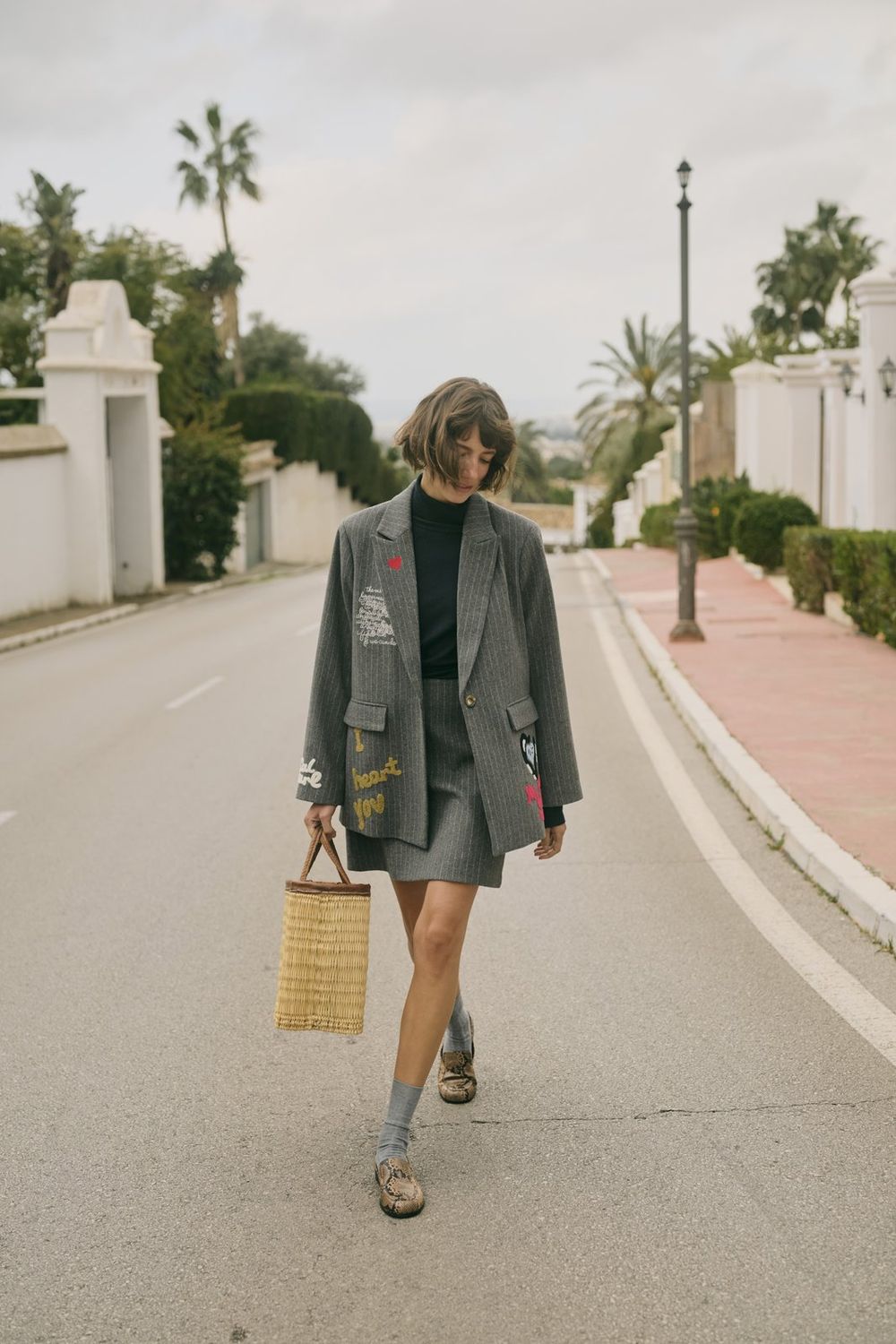 Kayla Blazer in Grey Pinstripe