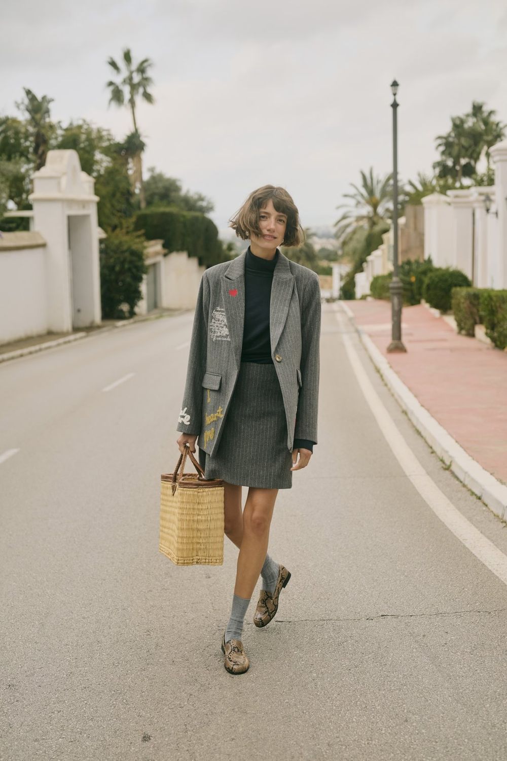 Kayla Blazer in Grey Pinstripe